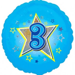 Blue Star Age 3 Birthday Balloon